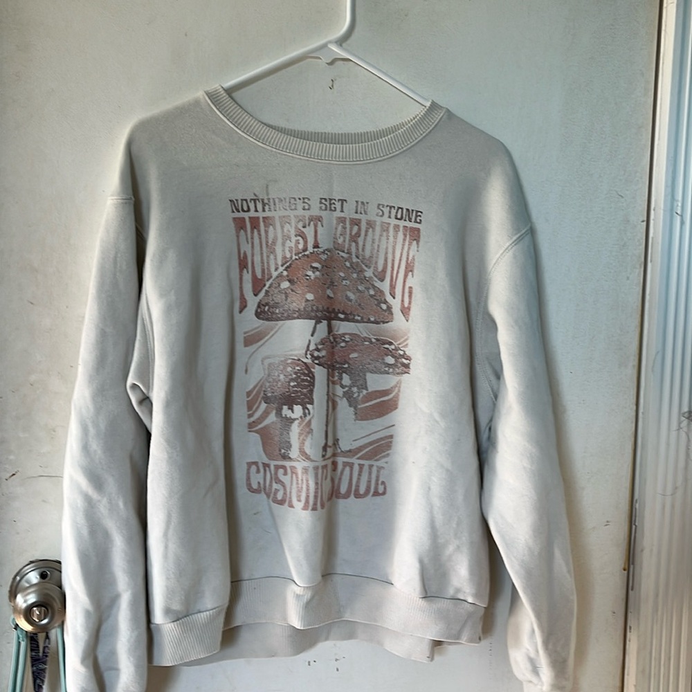 a holister cream crewneck with a cute design